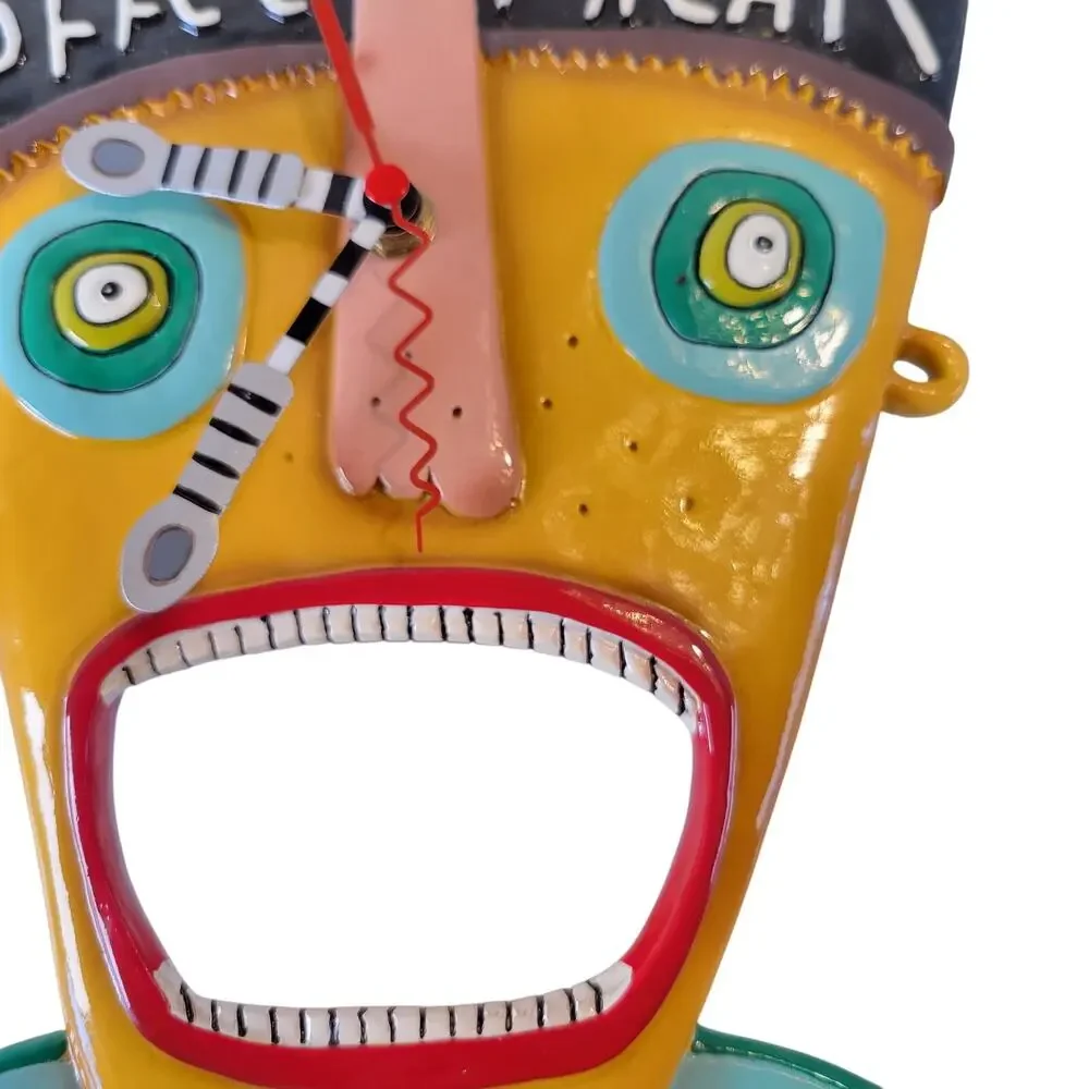 Rare Allen Designs Coffee Freak Wall Clock Studio Art Funky Mug Face 13x9